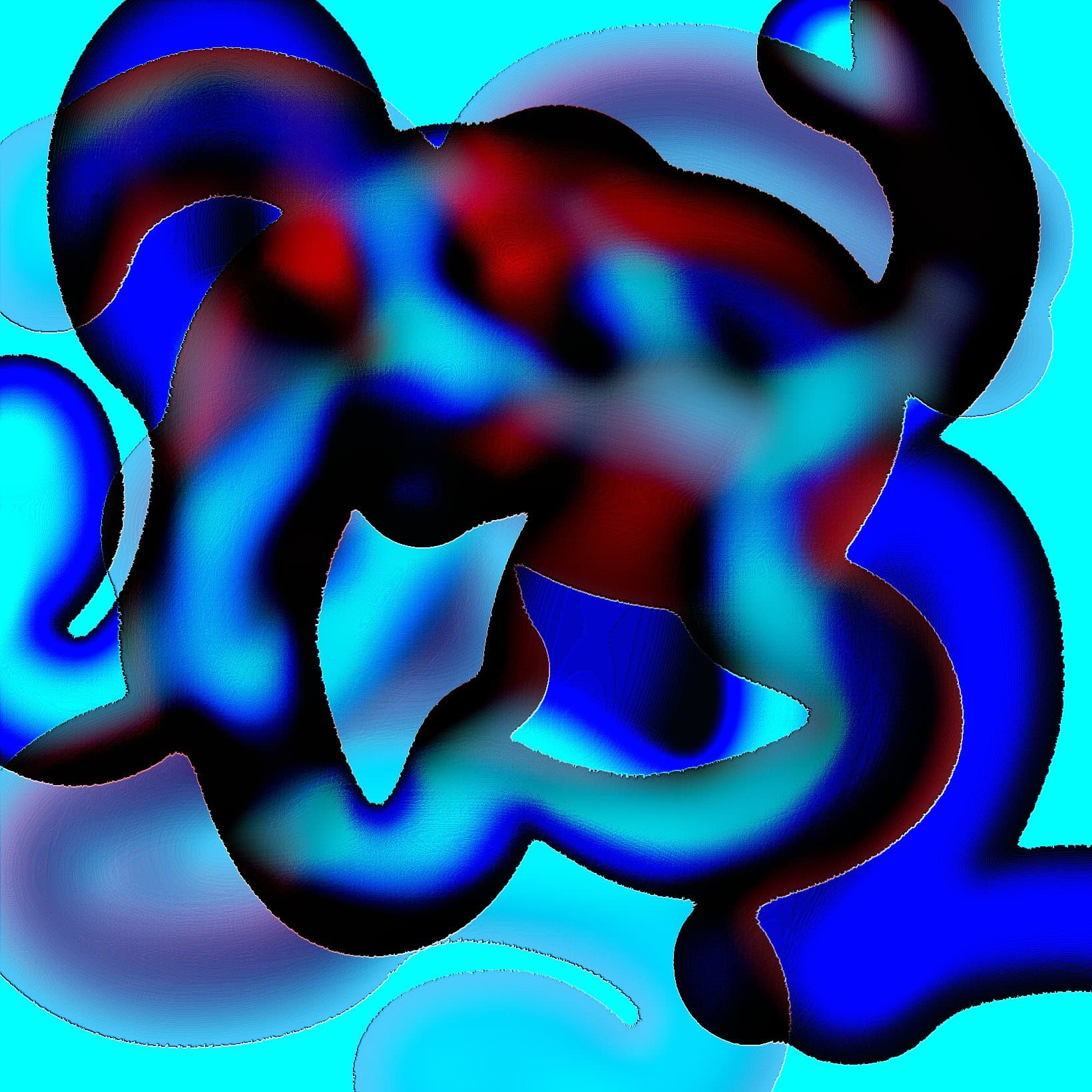 Artwork in cyan and blue