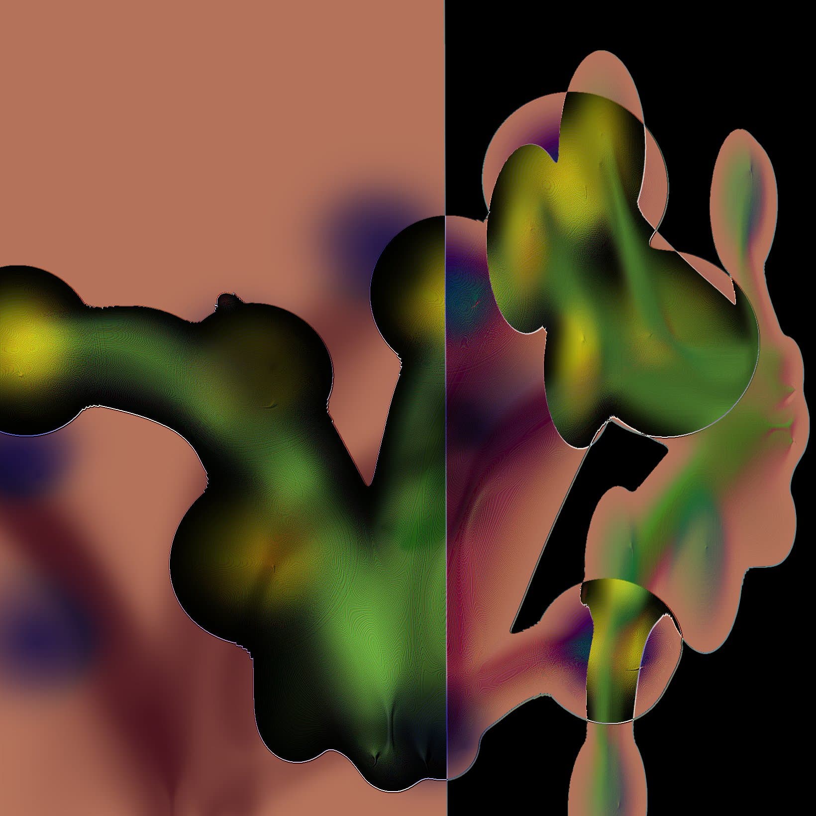 Artwork in peach and green