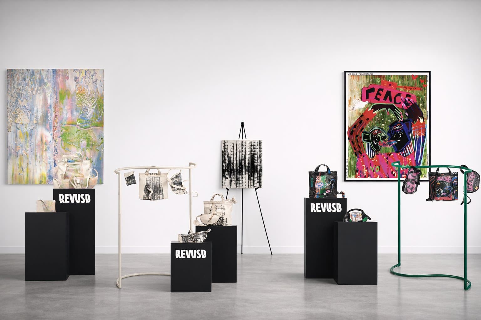 REVUSD stand at OBJECT Rotterdam with artist collections on plinths
