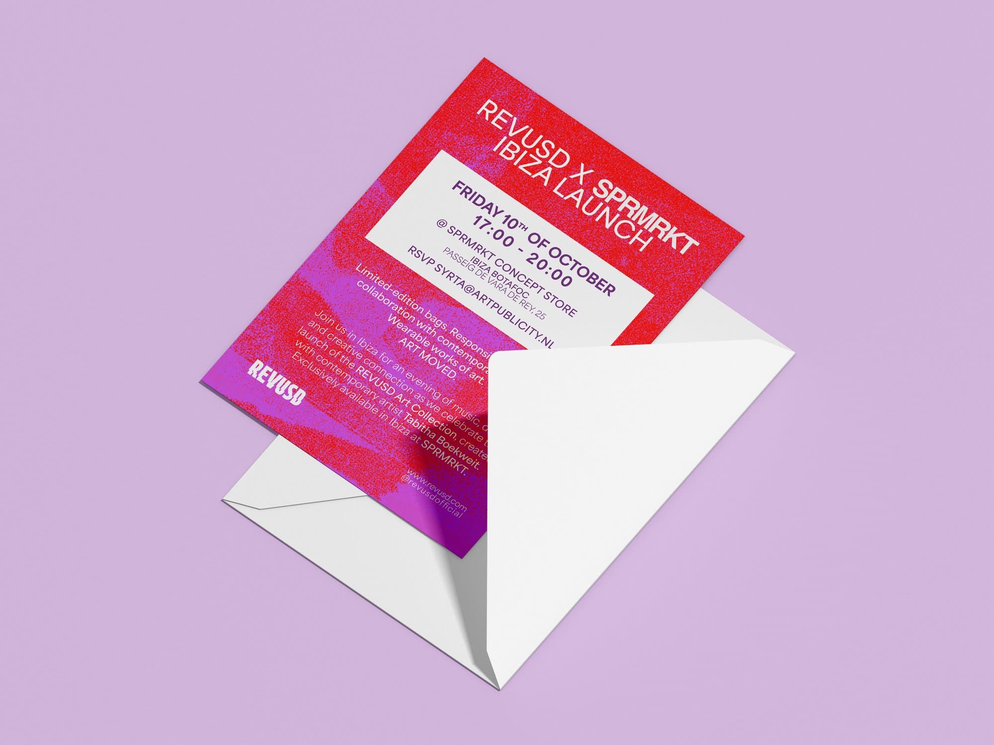 REVUSD × SPRMRKT Ibiza launch invitation
